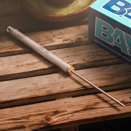 Bayliss Mk7 solar powered greenhouse roof vent opener power tubes.