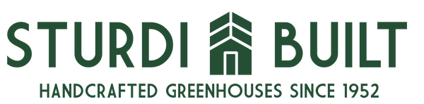 Sturdi Built logo with green text and a house icon on a white background