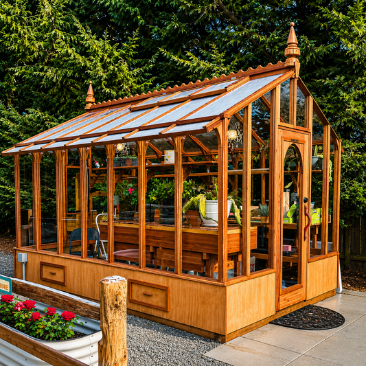 Artisan – Luxury Greenhouse Handcrafted in Redwood with Tall Glass Walls