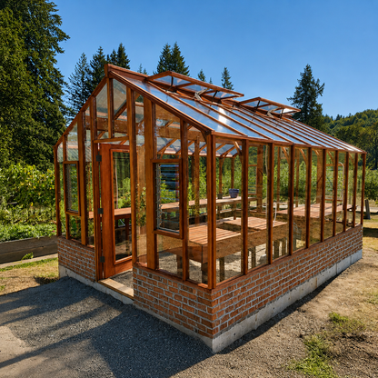 Artisan – Luxury Greenhouse Handcrafted in Redwood with Tall Glass Walls